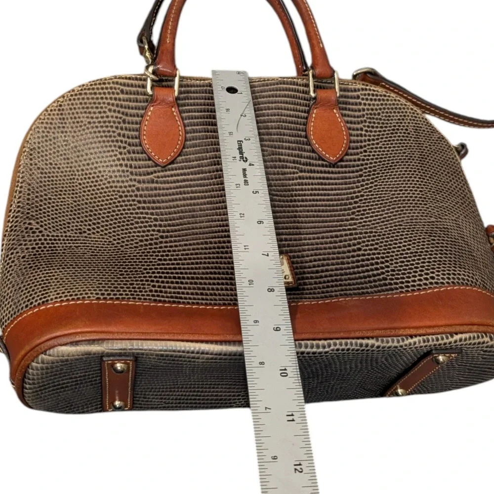 Dooney and Bourke Snake Skin Embossed Leather Satchel Dome Bag Grey Brown Strap